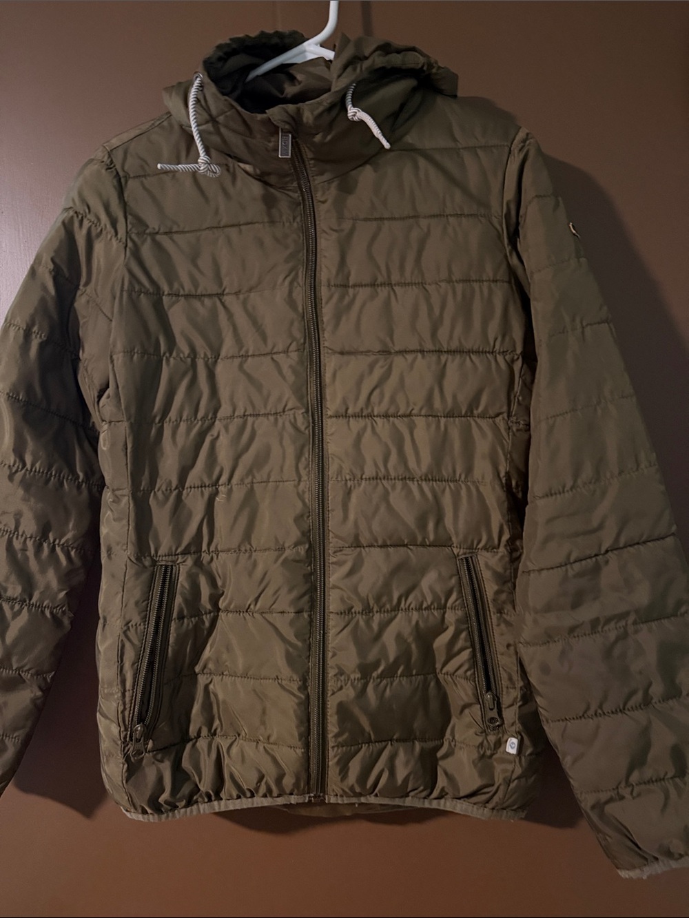 Roxy Olive Quilted Puffer Jacket with Hood